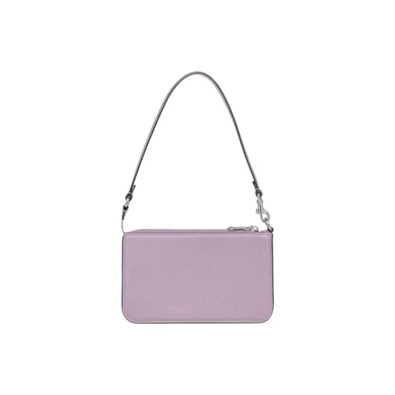 COACH Pouch Leather Paneled Canvas Handbag Shoulder Bag Small Size Women's Purple-2