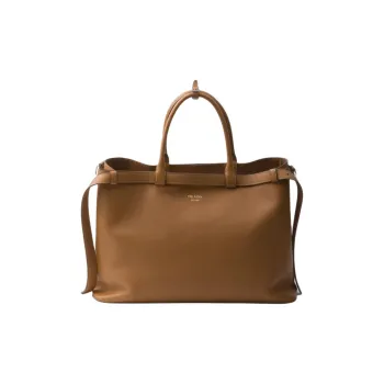 PRADA Leather Tote Bag Shopping Bag Handbag Men's Caramel