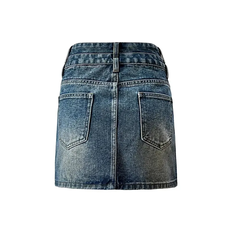 Wen Shan Denim Short Skirts Women's Vintage Blue-1
