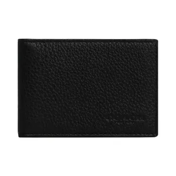 COACH Billfold Wallet Pebbled Leather Card Holder Wallet Women's Black
