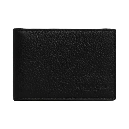 COACH Billfold Wallet Pebbled Leather Card Holder Wallet Women's Black