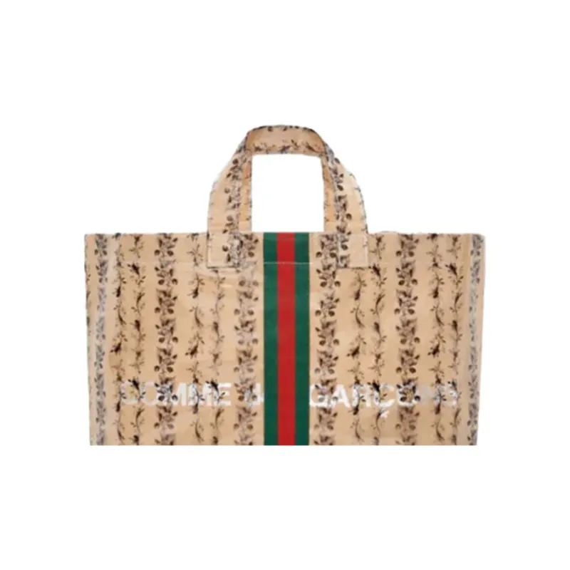 GUCCI CDG Collaboration Cow Leather Tote Bag Shopping Bag Handbag Unisex Khaki-4