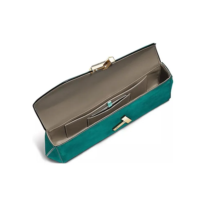 TIFFANY & CO. Tiffany T Suede Clutch Women's Emerald Green-1