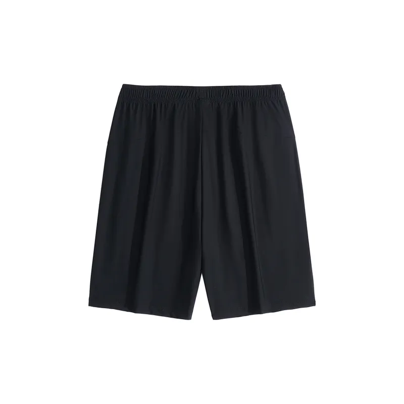 K bird Elastic Waistband Straight Fit Ice Silk Casual Shorts Unisex Black-1