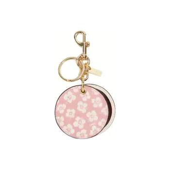 COACH Bag Charm Canvas With Leather Mirror Bag Pendant Bag Accessory Women's Pink & White