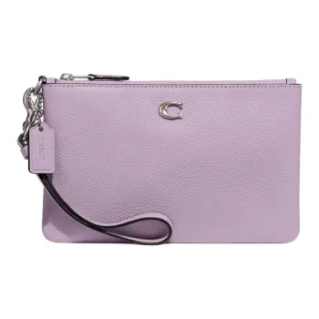 COACH Wristlet Polished Grained Leather Clutch Wrist Bag Small Size Women's Light Purple
