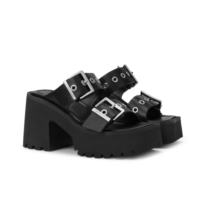CHARLES&KEITH EVA Slip Resistant One Piece Slippers Women's Black/White-1