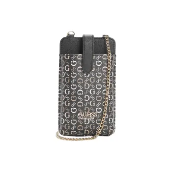 GUESS Artificial Leather One Shoulder Crossbody Cell Phone Pouch Unisex Black White