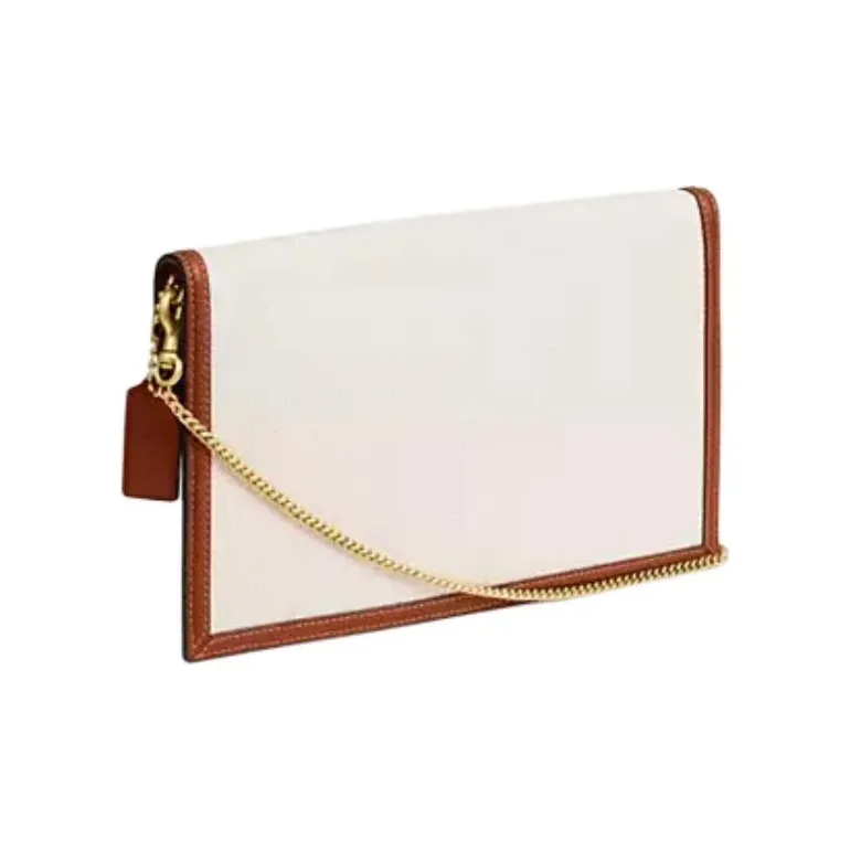 COACH Canvas With Tanned Leather One Shoulder Crossbody Clutch Large Size Women's Polished Amber-1