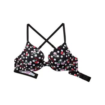 Victoria's Secret PINK 1690 Gathering Style WEAR EVERYWHERE PUSH UP Bra Women's Black White Floral Polka Dot Print