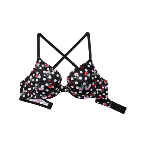 Victoria's Secret PINK 1690 Gathering Style WEAR EVERYWHERE PUSH UP Bra Women's Black White Floral Polka Dot Print