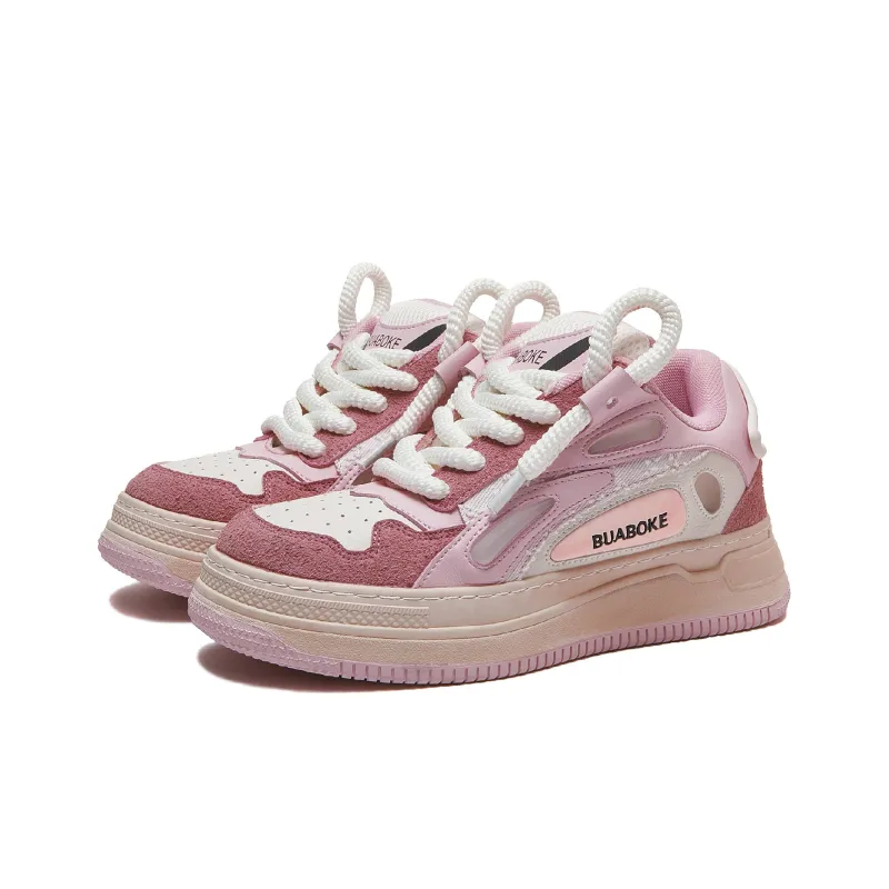 BUABOKE SKATER Macaron Collection Wear Resistant Slip Resistant Low Top Daily Skateboard Shoes Unisex Pink-3