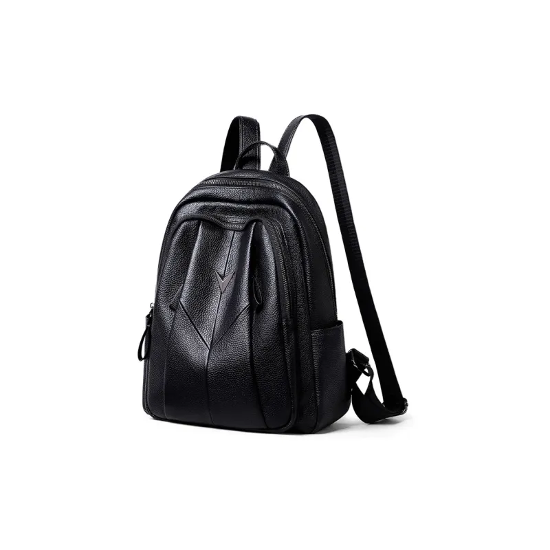 COMELY Cow Leather Patchwork Synthetic Leather Backpack Regular Women's Black-1