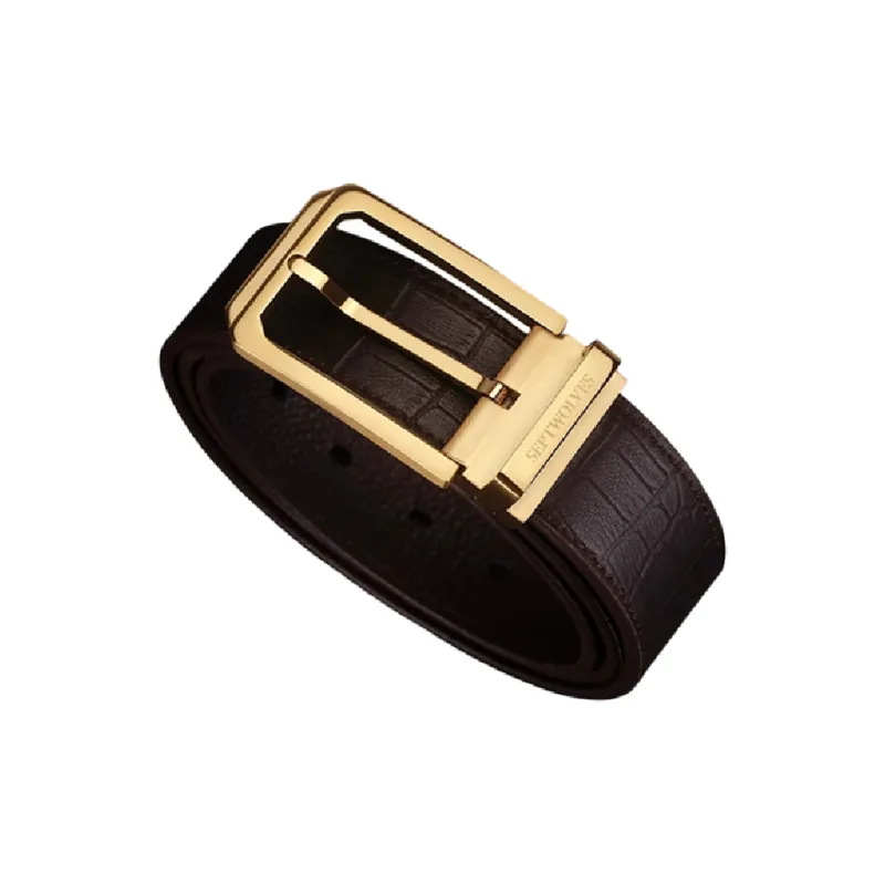 SEPTWOLVES Business Chic Trendy Pin Buckle Cow Leather Belt Suit Trouser Set Leather Belts Men's Width 3.4cm-3
