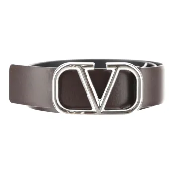 Valentino Letter Logo Smooth Buckle Leather Belts Men's Umber Width 4cm