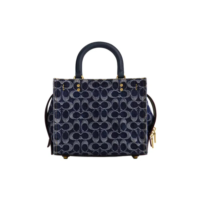 COACH Rogue Denim Patchwork Glove Tanned Leather Shoulder Bag Crossbody Bag Handbag Medium Size Women's Blue-2