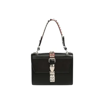 PRADA Leather Handbag Shoulder Bag Women's Black & Red