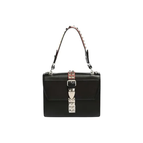 PRADA Leather Handbag Shoulder Bag Women's Black & Red