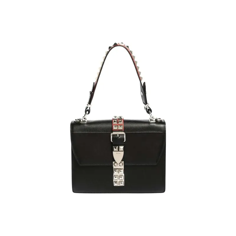 PRADA Leather Handbag Shoulder Bag Women's Black & Red-0