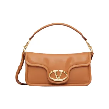 Valentino Nappa Leather Portable Crossbody Bag Shoulder Bag Medium Size Women's Almond