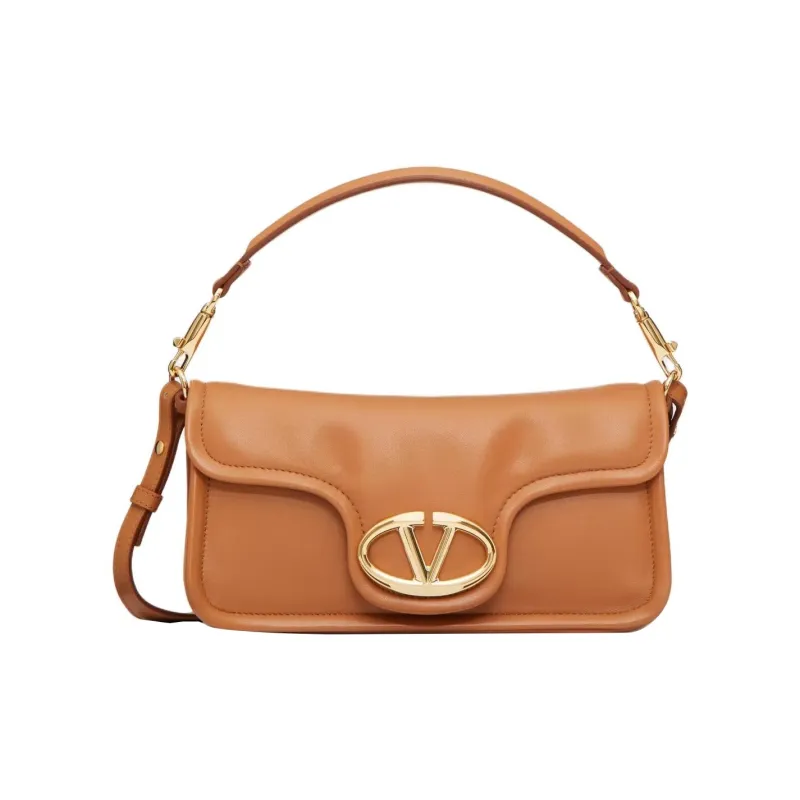 Valentino Nappa Leather Portable Crossbody Bag Shoulder Bag Medium Size Women's Almond-0