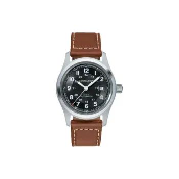 HAMILTON Automatic Mechanical Movement Unisex Watch 42mm Black Dial Stainless Steel Watch Case Leather Watch Bands