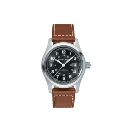 HAMILTON Automatic Mechanical Movement Unisex Watch 42mm Black Dial Stainless Steel Watch Case Leather Watch Bands
