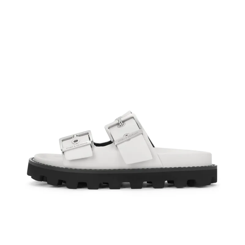 CHARLES&KEITH Slide Slippers Women's Black/White/Pink/Pink-5