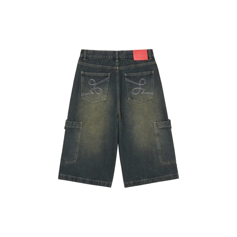 LOOKUN Denim Shorts Men Navy Blue-1
