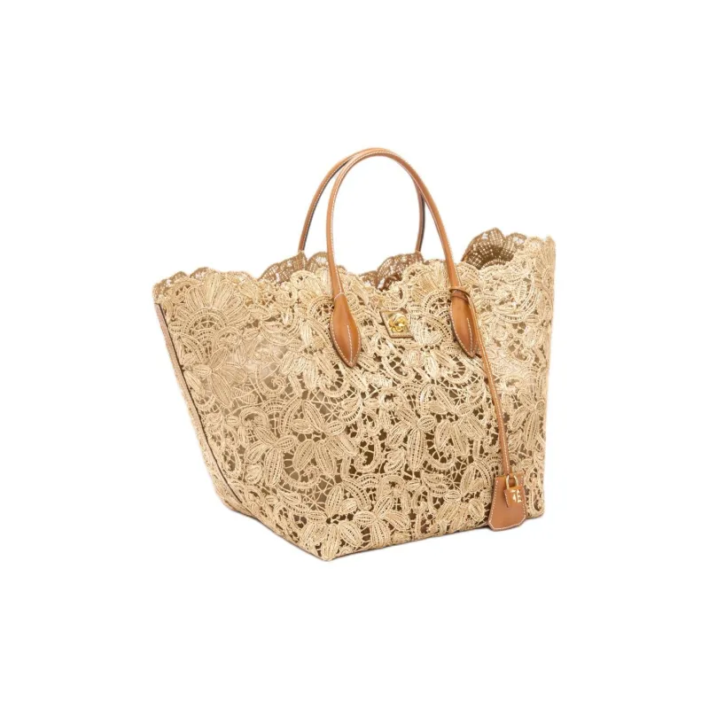 ERMANNO SCERVINO Raffia And Smooth Calfskin Tote Bag Shopping Bag Handbag Women's Natural-1