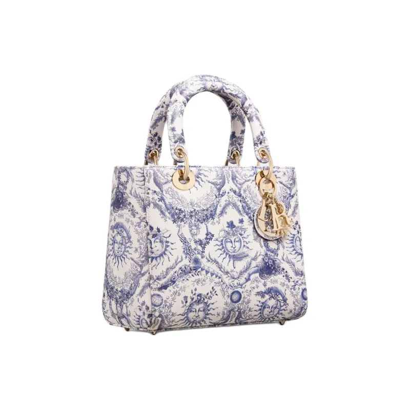 DIOR Lady Dior Cow Leather Shoulder Bag Crossbody Bag Handbag Medium Size Women's White & Navy-1