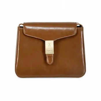 FERIA Cow Split Leather Waxed Leather Commute Small Square Bag Medium Size Women's Caramel/Black