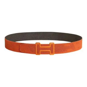 HERMES Double Sided Tonight Smooth Buckle Belt Men's Orange/Brown Width 3.8CM