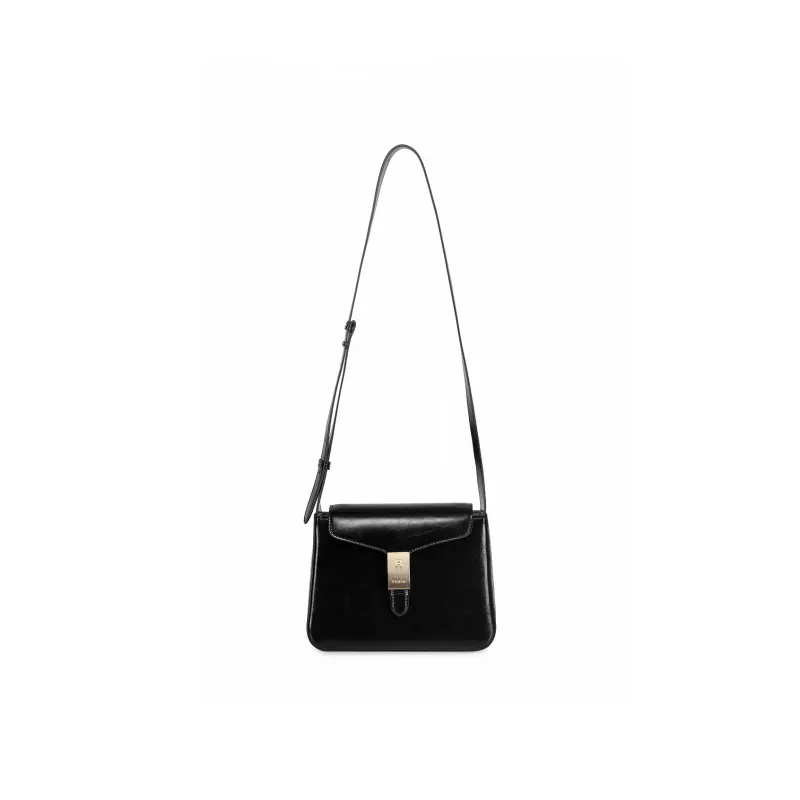 FERIA Cow Split Leather Waxed Leather Commute Small Square Bag Medium Size Women's Caramel/Black-6