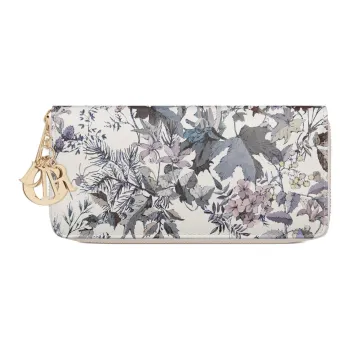 DIOR Lady Dior Calfskin Wallet Women's White & Multicolor
