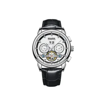 FAIRWHALE Men's Watch Mechanical Movement Genuine Leather Strap Watch Men's Watches White Dial