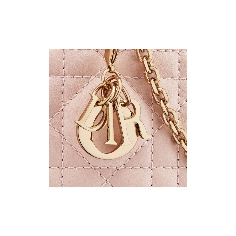 DIOR Lady Dior Lambskin Portable One Shoulder Crossbody Cell Phone Pouch Women's Light Pink-5