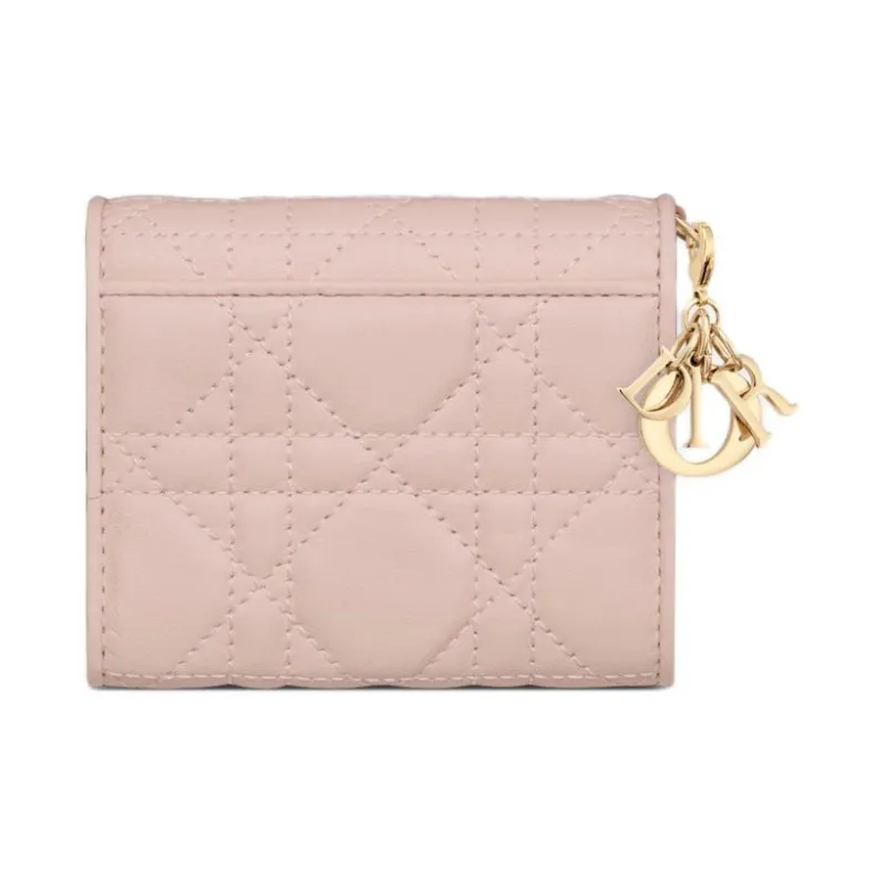 DIOR Lady Dior Soft Lambskin Handheld Card Holder Wallet Women's Light Pink-2