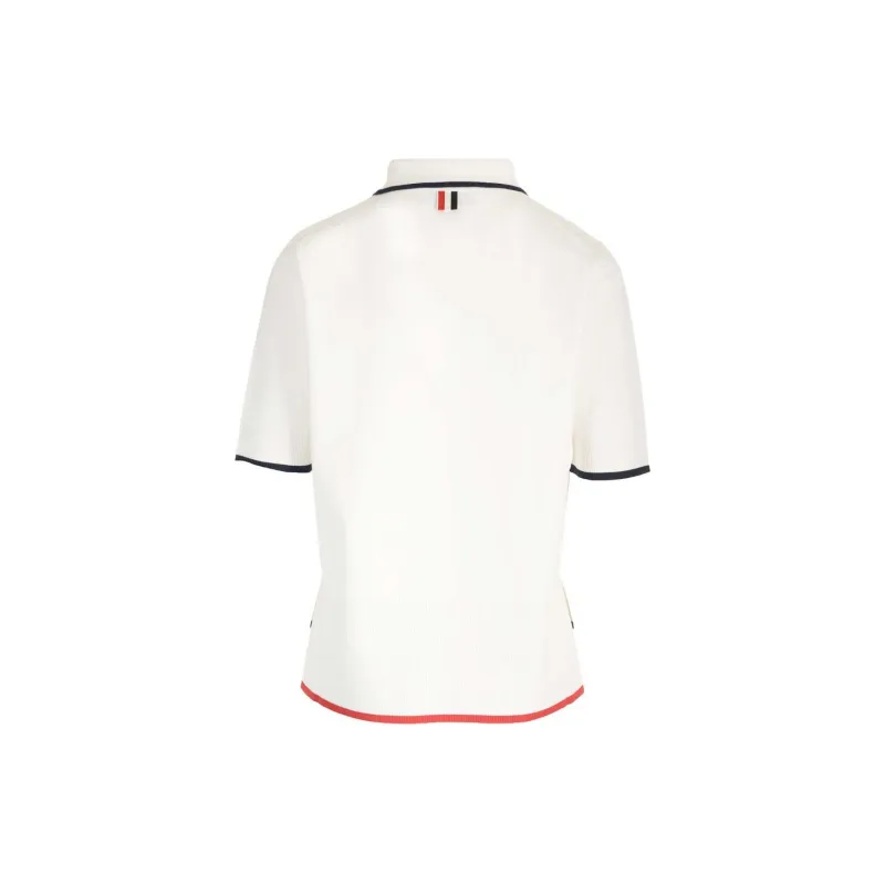 THOM BROWNE Rib Stitch Short Sleeved Polo Shirt-1