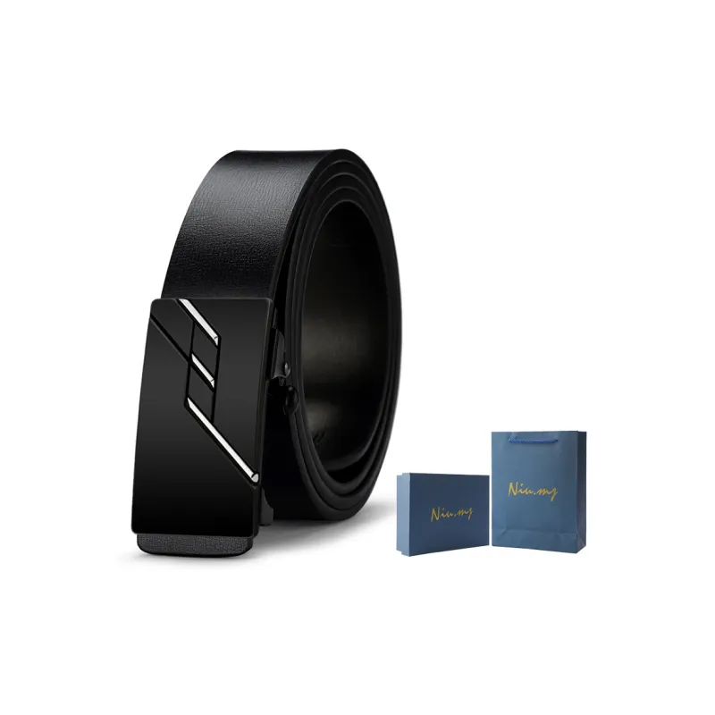 NIUMJ Automatic Buckle, No Button Inside, Business Belt, Business, Suit Trouser Belt Cow Leather Belts Men's 3.3cm-5