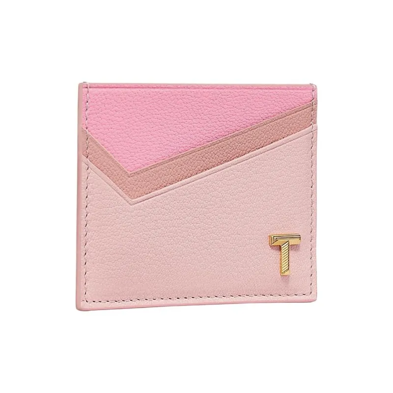 TIFFANY & CO. Tiffany T Goatskin Card Holder Women's Pink Multicolor-1