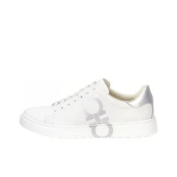 FERRAGAMO GANCINI Low Top Stylish Skateboarding Shoes Men's Silver White