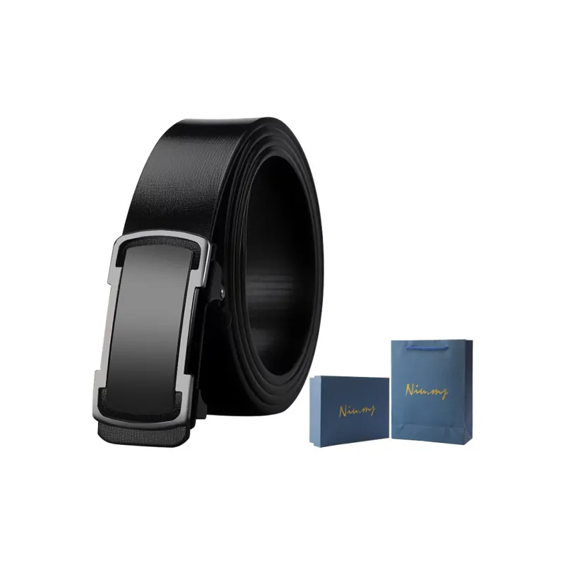 NIUMJ Soft Leather Slacks With Built in Business Casual, Automatic Buckle Leather Belts Men's 3.5cm-1