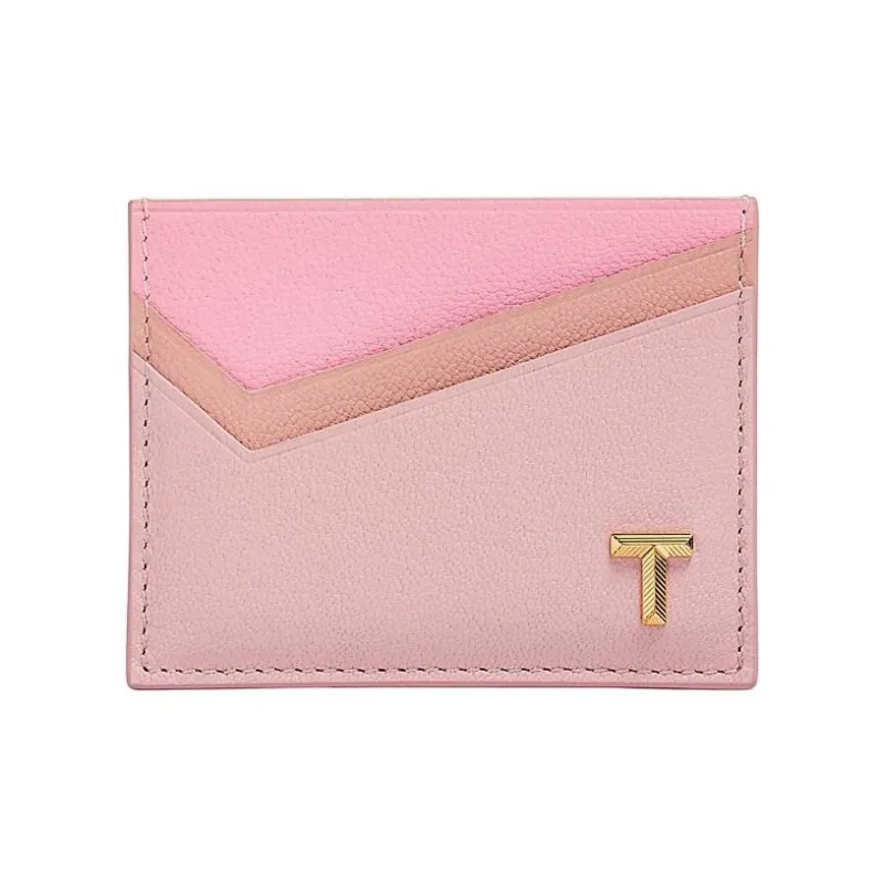 TIFFANY & CO. Tiffany T Goatskin Card Holder Women's Pink Multicolor-0