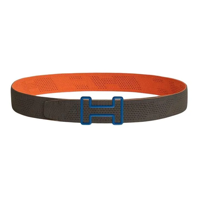 HERMES Tonight Double-Sided Smooth Buckle Belt Men's Orange/Brown Width: 3.8CM-1