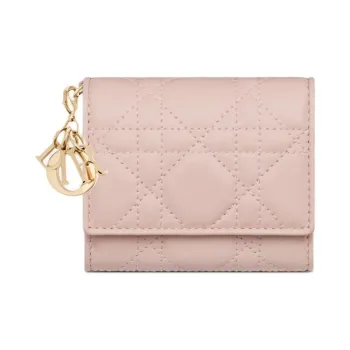DIOR Lady Dior Soft Lambskin Handheld Card Holder Wallet Women's Light Pink