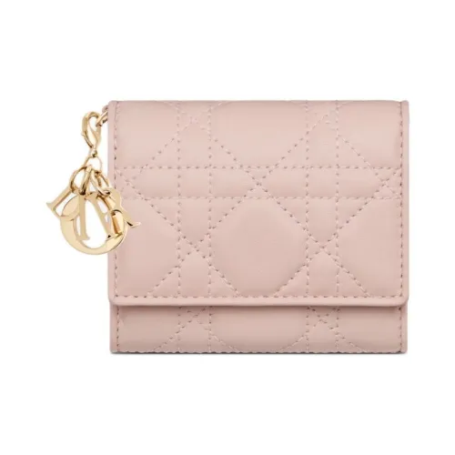 DIOR Lady Dior Soft Lambskin Handheld Card Holder Wallet Women's Light Pink