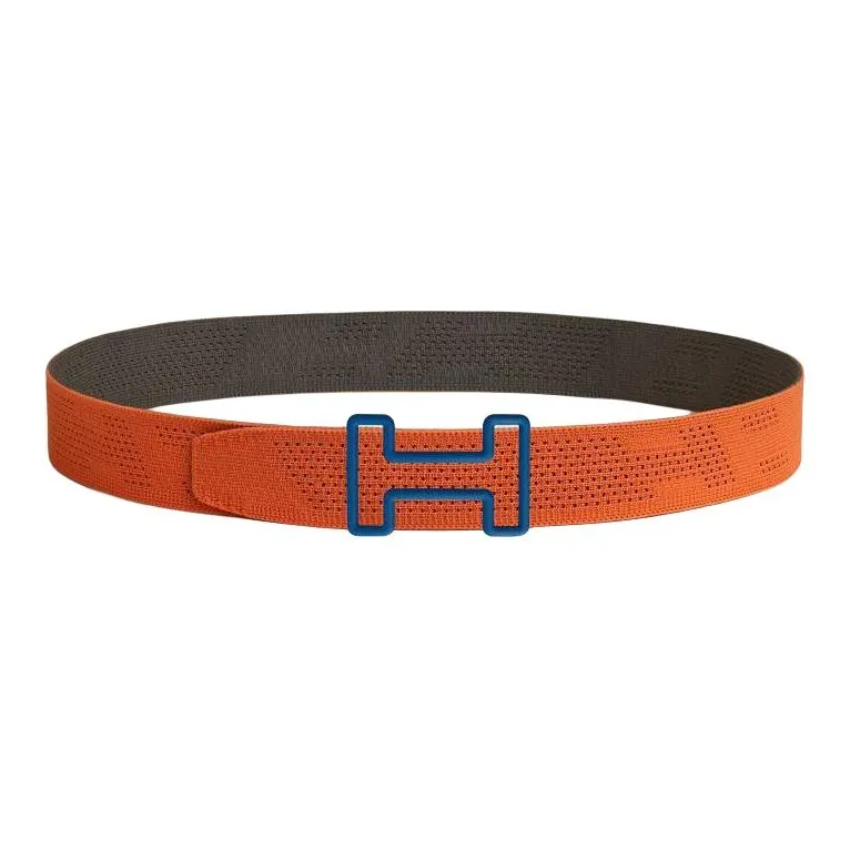 HERMES Tonight Double-Sided Smooth Buckle Belt Men's Orange/Brown Width: 3.8CM-0