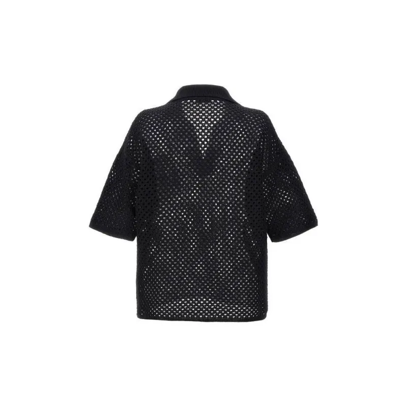 Brunello Cucinelli Open Knitted Short Sleeved Polo Jumper-1