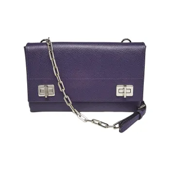 PRADA Uva Saffiano Leather Crossbody Bag Shoulder Bag Women's Dark Purple
